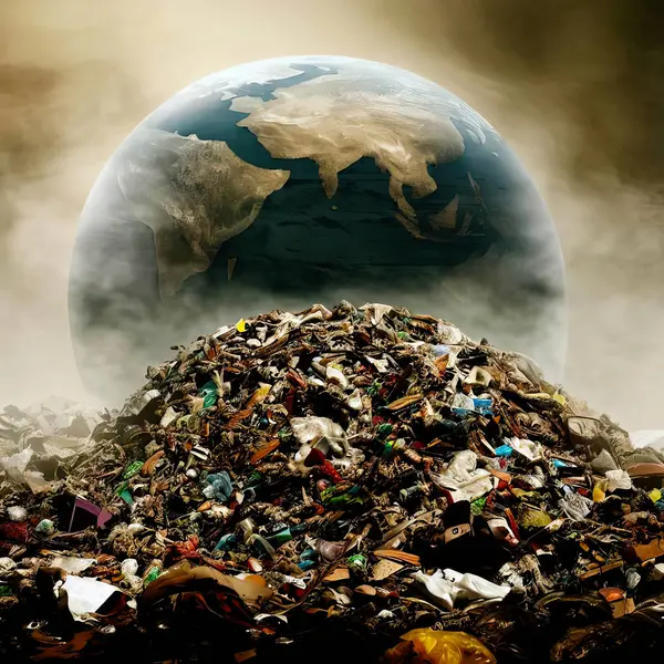 A conceptual image of a globe amidst rubbish representing pollution