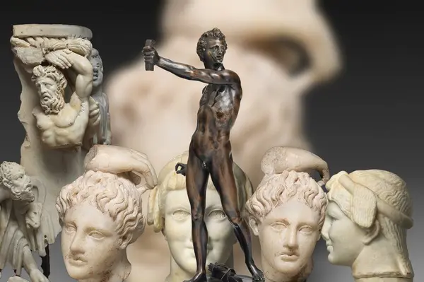 Depiction of authentic statues of ancient Rome of Apollo, god of music, poetry, medicine