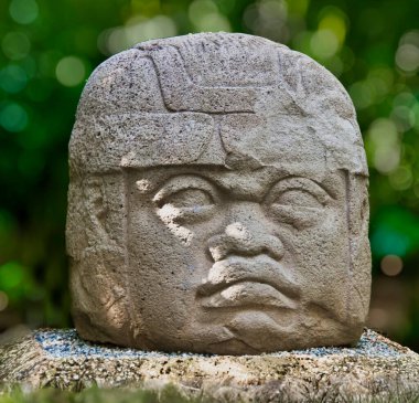 Muazzam Olmec kafası, Olmec uygarlığı tarafından yapılmış insan kafalarını tasvir eden bir dizi taş heykel, Olmec halkının sanatsal ve mühendislik yeteneğinin bir kanıtı.