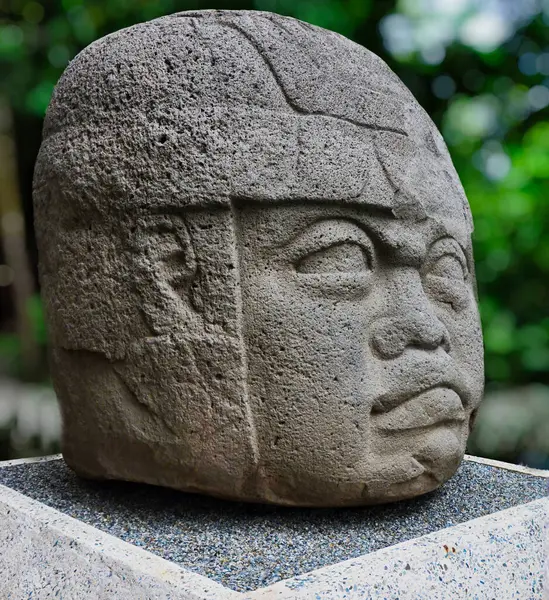 Olmecka Głowa Seria Kamiennych Rzeźb Przedstawiających Ludzkie Głowy Wykonane Przez Zdjęcia Stockowe bez tantiem