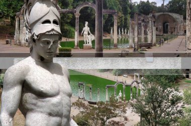 Tivoli 'deki UNESCO - Roma - Lazio - İtalya' daki Villa Adriana (Hadrian 'ın Villası) arkeolojik sahasında Canopus adı verilen antik havuz 