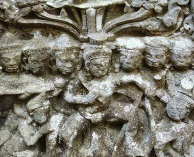 Khmer medeniyetinin bir başyapıtı olan Kamboçya 'nın ulusal sembolü Angkor Wat' ın muhteşem tapınağının mimari detayları.