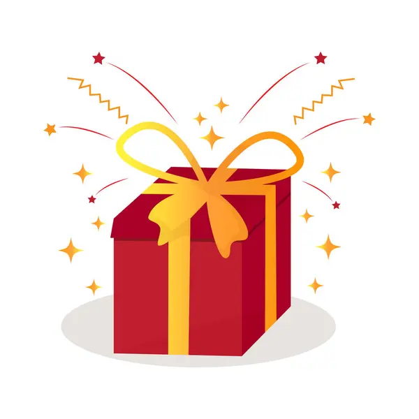 Sürpriz kırmızı hediye kutusunun vektör çizimi. Kırmızı hediye kutusu, kapı ödülü kutusu. Düz illüstrasyon..