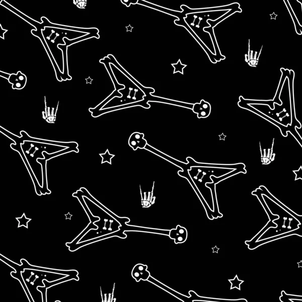 Siyah desenli Gitar ve Yıldızlar. Siyah üzerine desenli Kaya Sinyali. Kafataslı Elektrikli Gitar. 