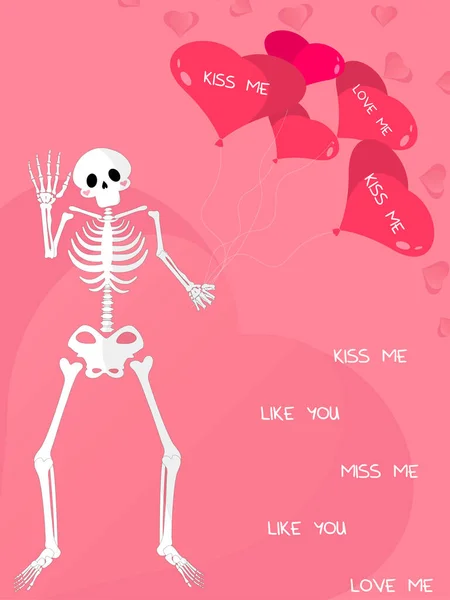 Sevimli beyaz iskeleti ve kalp şeklinde balonları olan pembe kartı severim. Sevgililer Günün kutlu olsun. Mesajı özlediğin gibi öp beni..