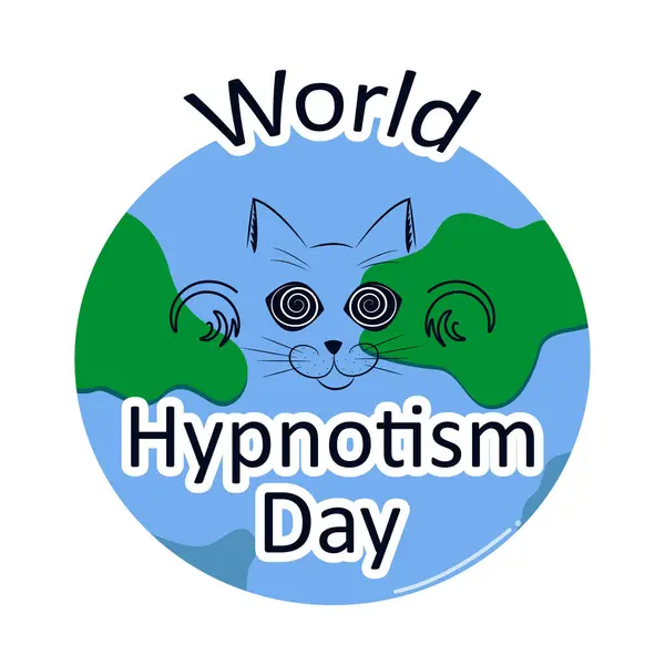 Dünya Hipnoz Günü, Hipnoz Günü vektör sembolünü kutlayın. Kedi Dünya 'yı hipnotize eder..