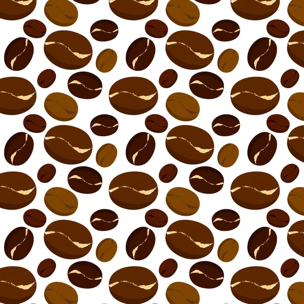 Beyaz arka planda kavrulmuş kahve çekirdeklerinin kusursuz deseni. Bir restoran veya kafe için sonsuz vektör illüstrasyonu.