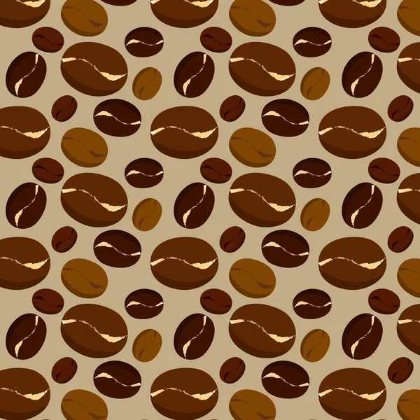 Kremalı arka planda fırında pişmiş kahve çekirdeklerinin kusursuz deseni. Bir restoran veya kafe için sonsuz vektör illüstrasyonu.