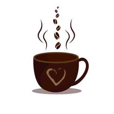 Kahve aromalı bir fincan sıcak kahve. Beyaz arka plan.