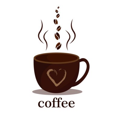 Kahve aromalı bir fincan sıcak kahve. Beyaz arka plan. Kahve mesajı.