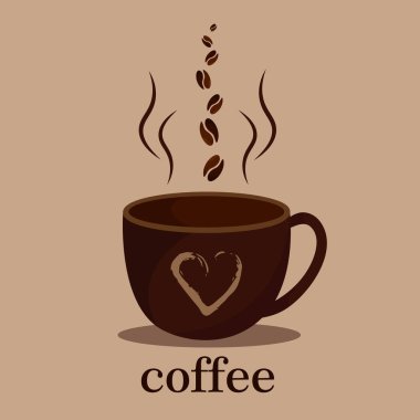 Kahve çekirdekli bir fincan sıcak kahve. Pastel arka plan. Kahve.