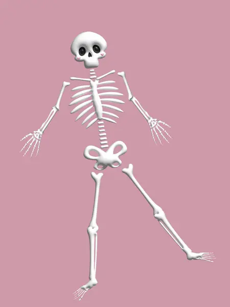 Pembe arka planda şirin beyaz 3D iskelet..