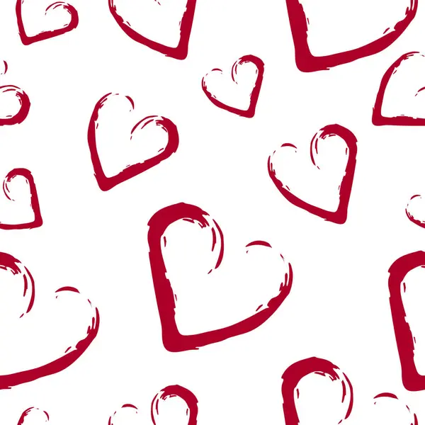 Kırmızı kalpli kusursuz bir model. Kalp fırçası. Paket kağıdı için süs. Beyaz arka plan..