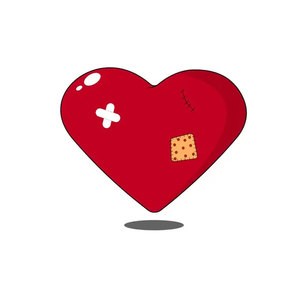 Red heart with white patch and seam.Medicine, health care, relationship, love concept.Vector illustration on a white background.