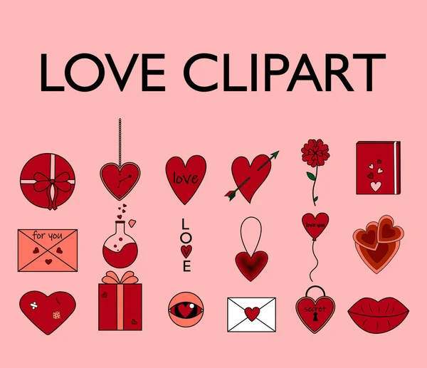 Clipart 'ı seviyorum. Elementleri seviyorum. Sevgililer Günü..