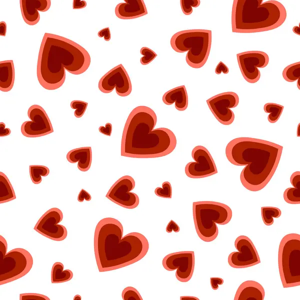 Kırmızı kalpleri olan kusursuz bir aşk modeli. Sevgililer Günü deseni. Paket kağıdı, baskı, düğün. Basit, pürüzsüz doku. Vektör çizimi..