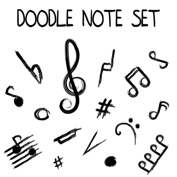 Yazdırma Notası seti. Beyaz arkaplanda izole edilmiş siyah el çizimi müzik notaları..