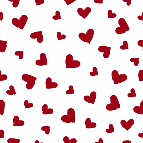 Beyaz zemin üzerinde kırmızı kalpler olan kusursuz bir desen. Renkli kalpler. Paket kağıdı, baskı, düğün.