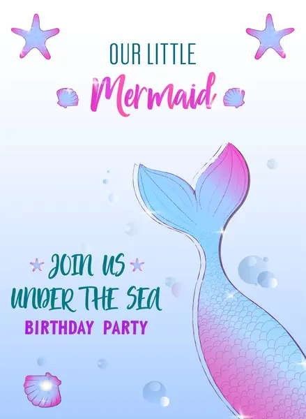Deniz kızının doğum günü davetiyesi. Deniz temalı partinin altında. Vektör illüstrasyonu.