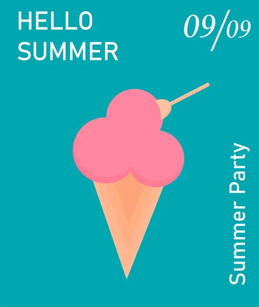Merhaba Summer. Summer Poster Vektörü. Pembe dondurma. Soyut vektör arkaplan kalıpları. Posterler, kapak resimleri, afişler, afişler için mükemmel bir arka plan..