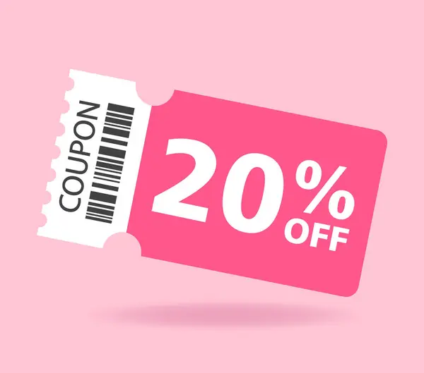 % 20 indirimli pembe kupon. Yüzde on promosyon illüstrasyonu. Etiket, indirimli pankart. Kara Cuma.