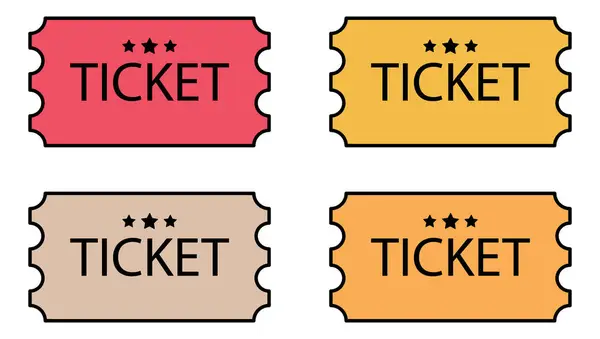 Bir dizi sinema bileti ikonu. Vektör bilet tasarım şablonu. Sinema, sinema, sirk, karnaval, film, festival biletleri, vs..