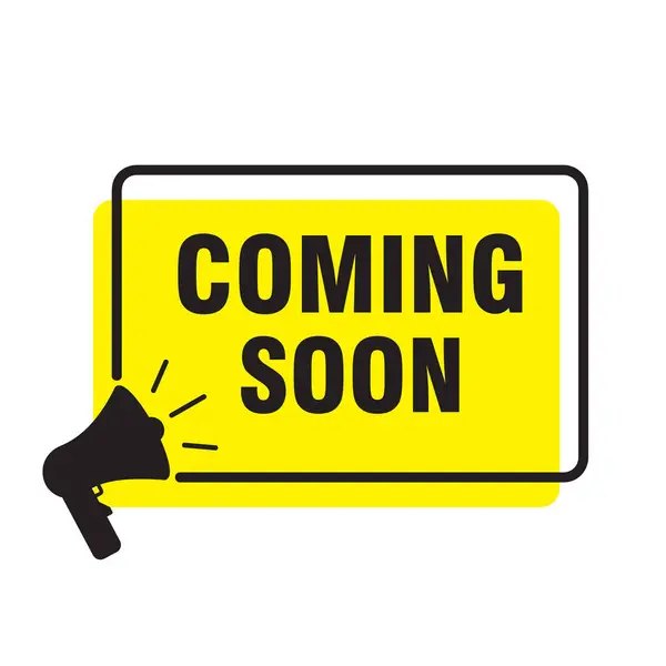 Yakında megafonla geliyor. Vektör illüstrasyonu beyaz arkaplanda izole edildi.