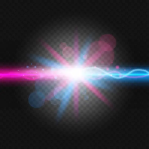 Mavi ve pembe renkli Vektör Sihirli Işık. Parıldayan ışıklar ve parıltılar. Parlayan yıldız ve parlak mercekli kıvılcımlar şeffaf arkaplan üzerinde yanar.