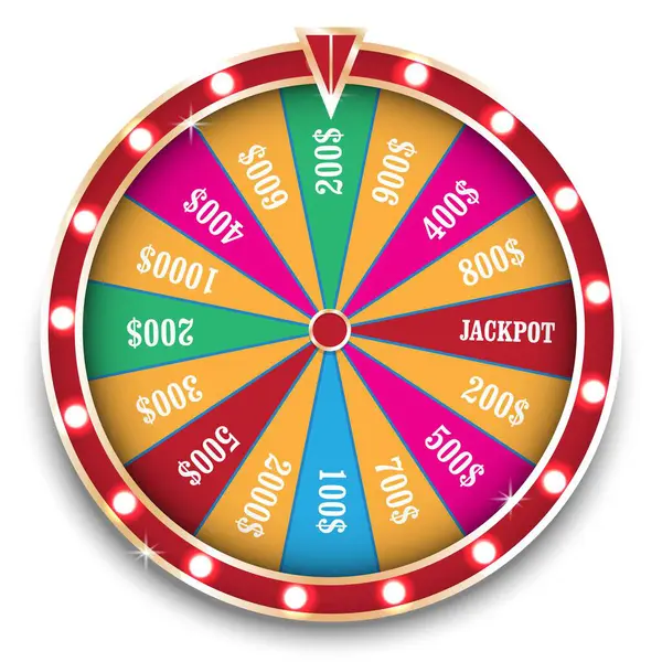 Dönen kumarhane çarkı, şans oyunu. Şans çemberi, yuvarlak şans ruleti. Kumar için piyango fortuna rotasyon makinesi. Vektörler.