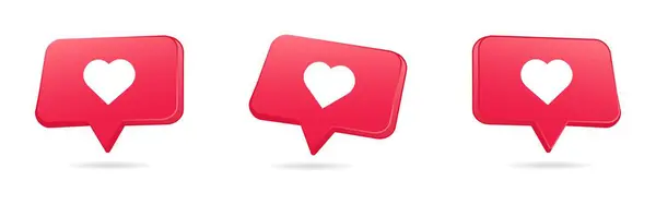 Vector sosyal medya bildirim aşk gibi kırmızı yuvarlak kare seti beyaz arkaplan izole gölge.
