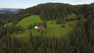 Güzel Yalnız Kırmızı Ev Doğayla çevrili