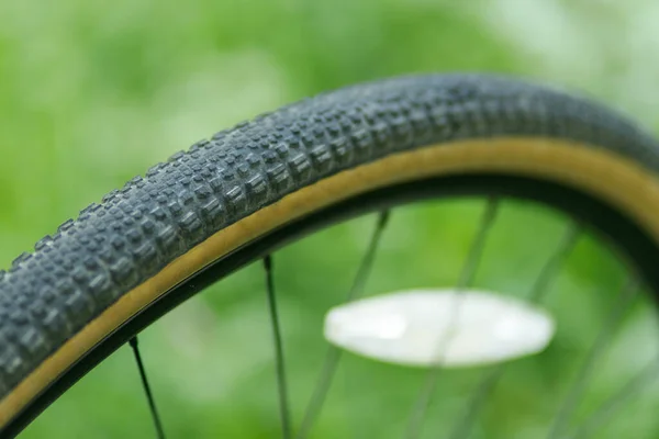 Cykelslanglöst Däck Med Tätningsmedel Närbild — Stockfoto