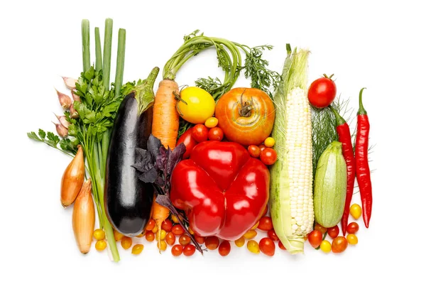 Vegetable food on a white background, ripe vegetables.