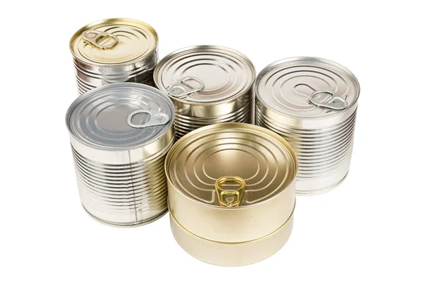 Aluminum Cans Canned Food White Background Metal Tin Stock Photo