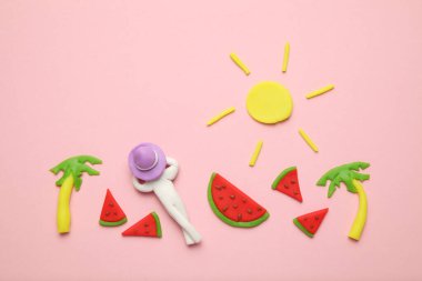 LILO, karpuz ve palmiye ağaçlarıyla yaz tatili konsepti. Tropikal gevşeme zevki.