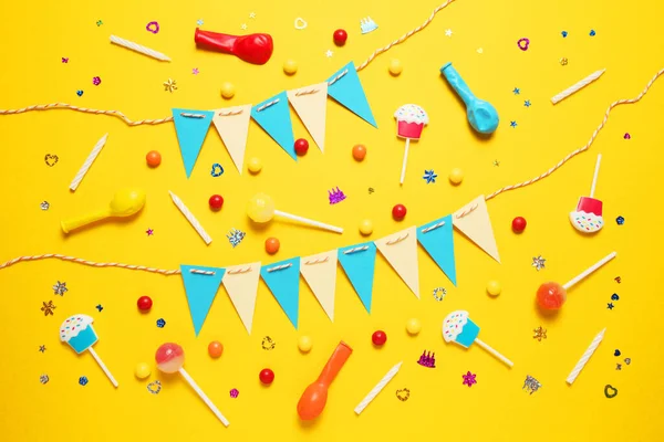 Decoração Aniversário Feliz Colorido Para Festa Crianças Convite — Fotografia de Stock