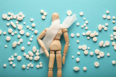 İnsan figüründe boğaz ağrısı. Boyun rahatsızlığı ve rahatsızlığı.