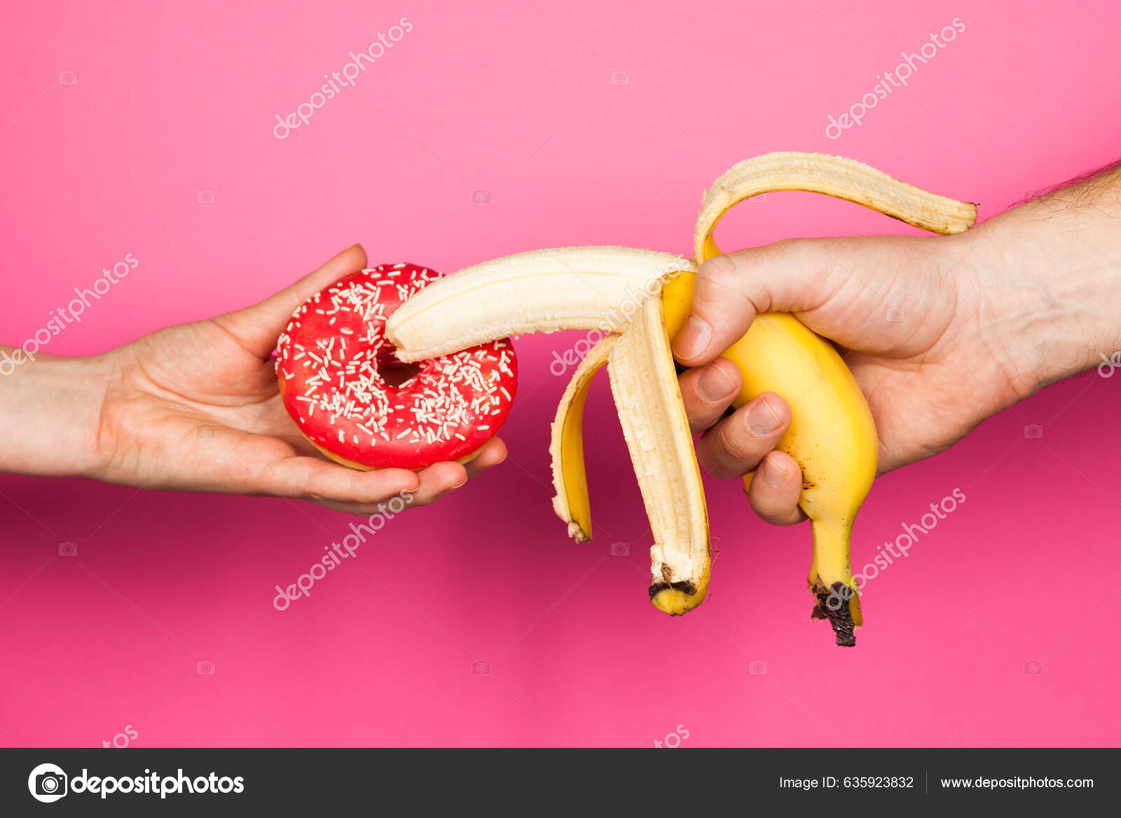 Erotic Banana Donut Hands Symbol Penis Vagina Isolated Pink Background —  Stock Photo © LIIMIT #635923832