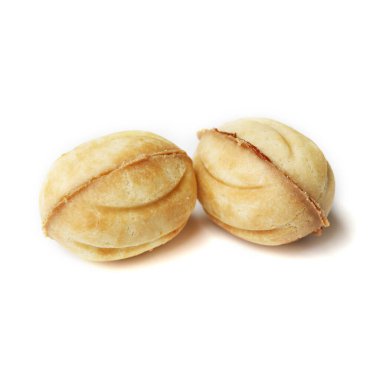 National sweets of russia - nuts with condensed milk. Homemade New Year's baked goods. Isolated on white.