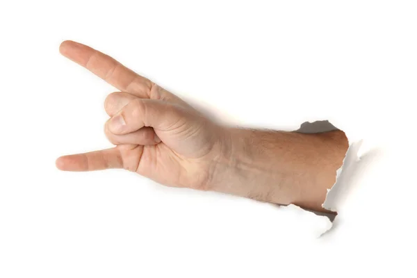 Mężczyzna Ręka Pokazując Rock Symbol Białym Tle — Zdjęcie stockowe