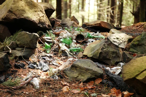 Vertedero Basura Bosque Contaminación Ambiental Por Plástico — Foto de Stock