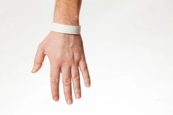 Hand White Wristband Mockup Empty Ticket Wrist Band Design — Stock Photo, Image