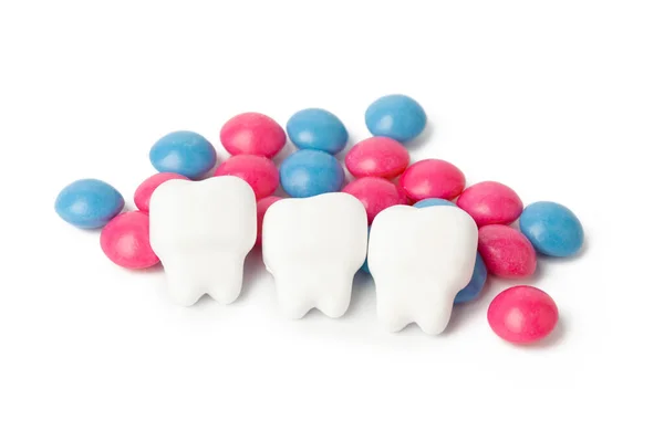 Doces Prejudicam Dentes Doces Dentes Fundo Branco — Fotografia de Stock