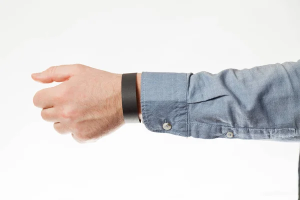 Svart Händelse Mockup Armband Till Hands Personligt Armband Självhäftande Papper — Stockfoto