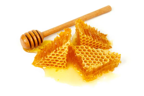 Bee Combs Honey Isolated White Background Flowing Sweet Dessert Portion — Stockfoto