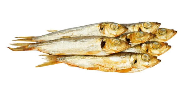 Peixes Arenque Fumados Cortados Fundo Branco — Fotografia de Stock