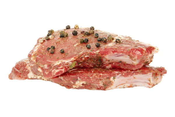 Steak Boeuf Mariné Aux Épices Sur Fond Blanc — Photo
