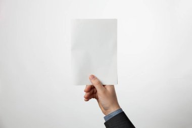 A5 beyaz kağıt broşür, el ilanı modeli. Eldeki sunum şablonu boş.