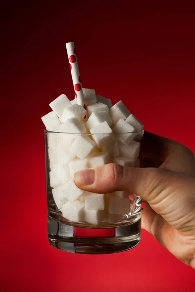 Bebida Dulce Vaso Detener Adicción Azúcar Concepto Sobrepeso — Foto de Stock