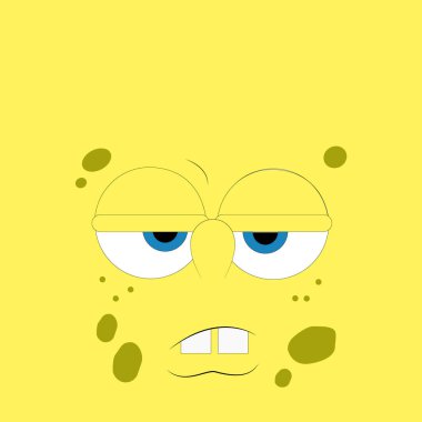 Sünger Bob Squarepants sıkıcı stil ikon poster afiş şablonu, desensiz vektör, emoji komik logo sembolü yalıtılmış yüz şakası çizgi filmi, 